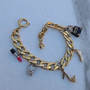 Juicy Couture Y2K Glamour Girl Themed Goldtone Vintage Charm Bracelet